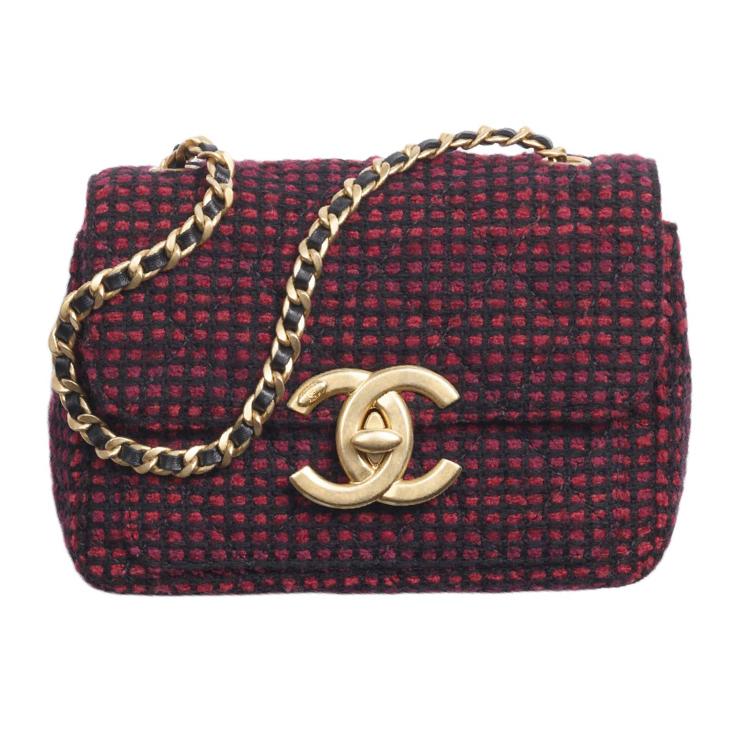 Chanel Chanel Cotton Shoulder Bag Crossbody Bag Mini Women's Wine Red & Black