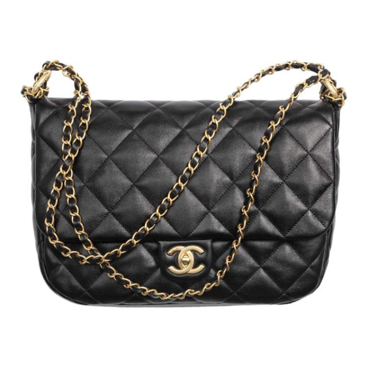Chanel Chanel Shiny Calfskin Handbag Shoulder Bag Women's Black