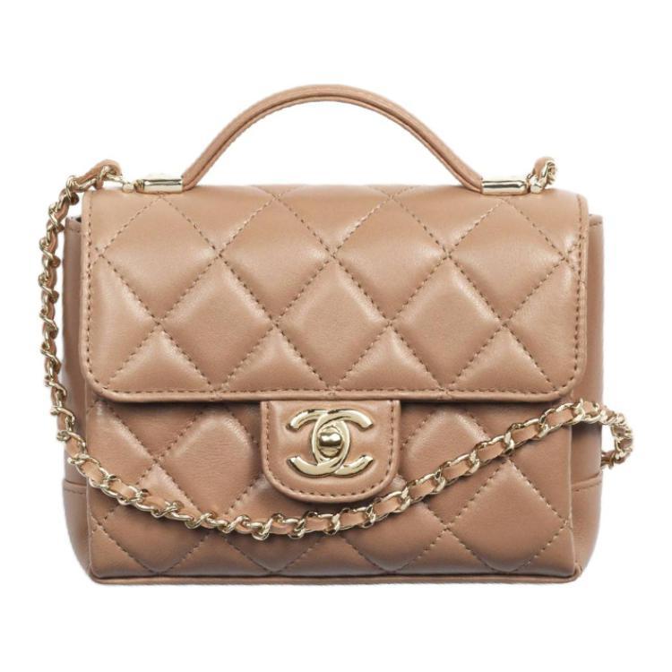 Chanel Chanel Lambskin Portable Crossbody Bag Shoulder Bag Mini Women's Dark Beige