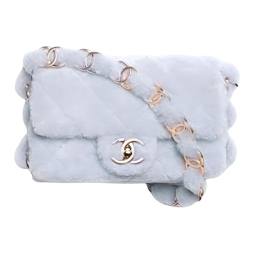 Chanel Chanel Plush Crossbody Bag Shoulder Bag Small Size Women's Light Blue