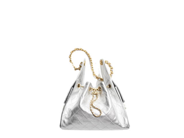 Chanel Chanel 25 Small Bag In Silver Metallic Grained Calfskin With Gold-Tone Metal Hardware - view 1