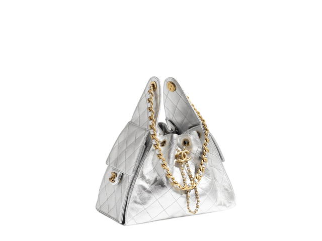Chanel Chanel 25 Small Bag In Silver Metallic Grained Calfskin With Gold-Tone Metal Hardware - view 2