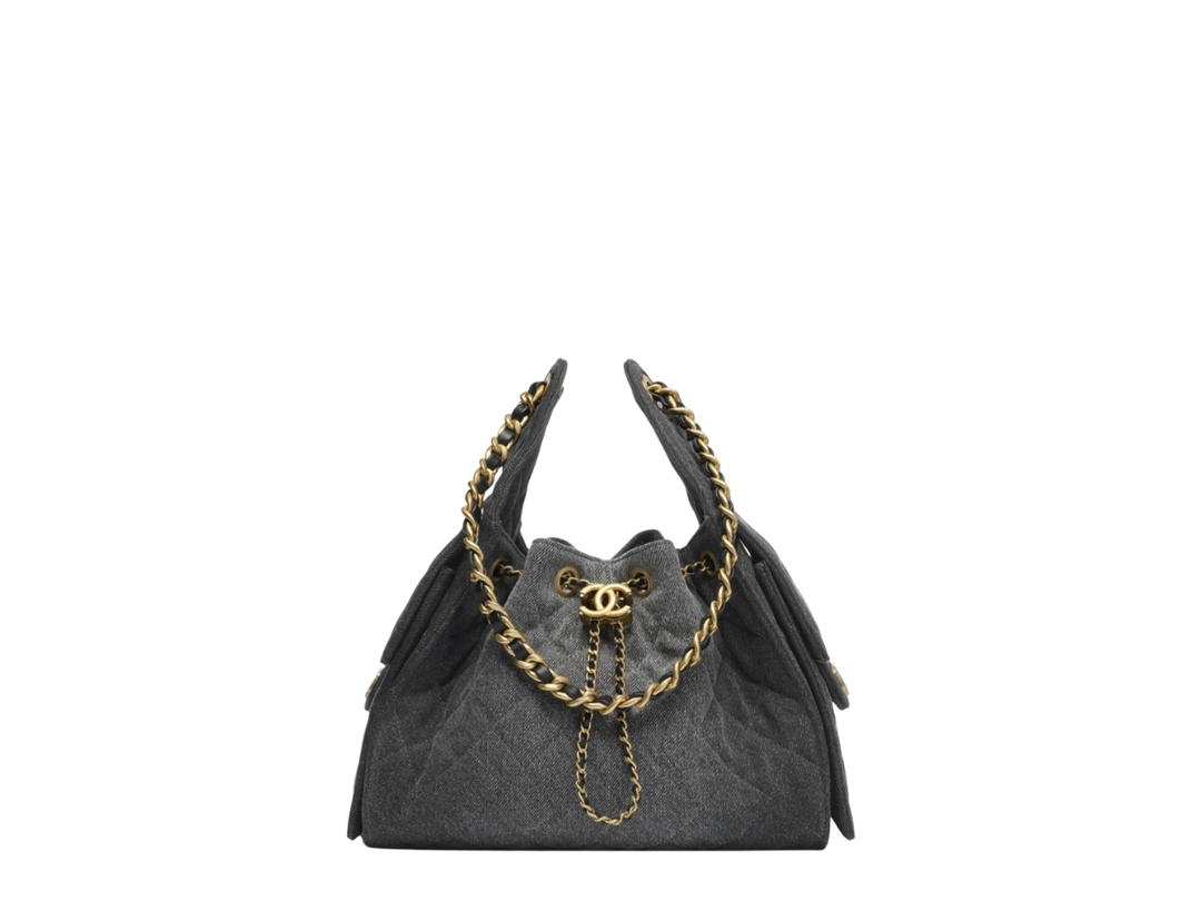 Chanel Chanel 25 Small Handbag Washed Denim And Gold Metal Black