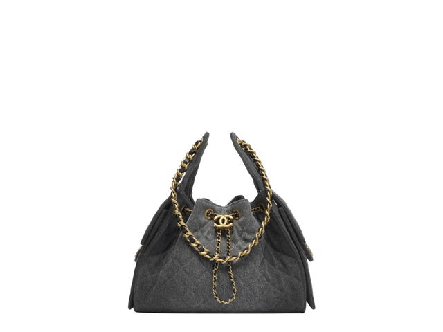 Chanel Chanel 25 Small Handbag Washed Denim And Gold Metal Black - view 1