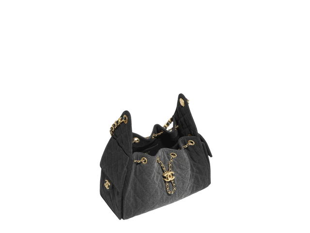 Chanel Chanel 25 Small Handbag Washed Denim And Gold Metal Black - view 3