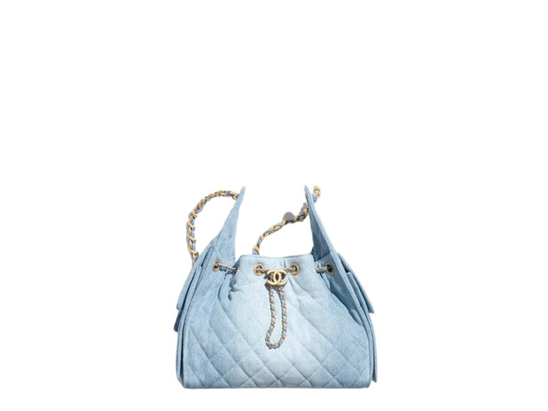 Chanel Chanel 25 Small Bag In Light Blue Washed Denim With Gold Metal Hardware