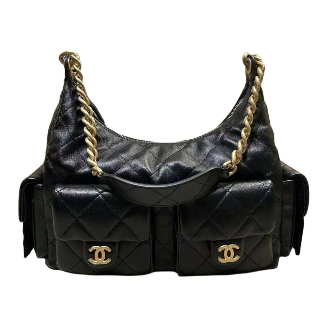 Chanel Chanel Lambskin Hobo Bag Shoulder Bag Women's Black