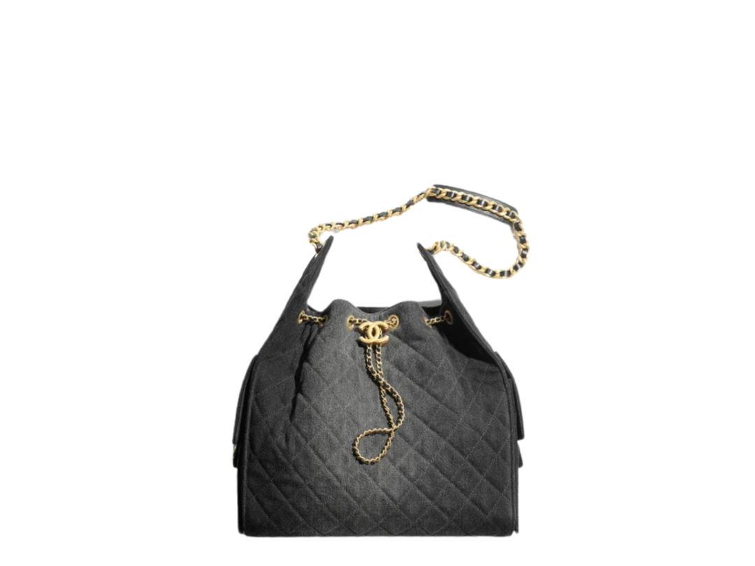 Chanel Chanel 25 Medium Bag In Black Washed Denim With Gold Metal