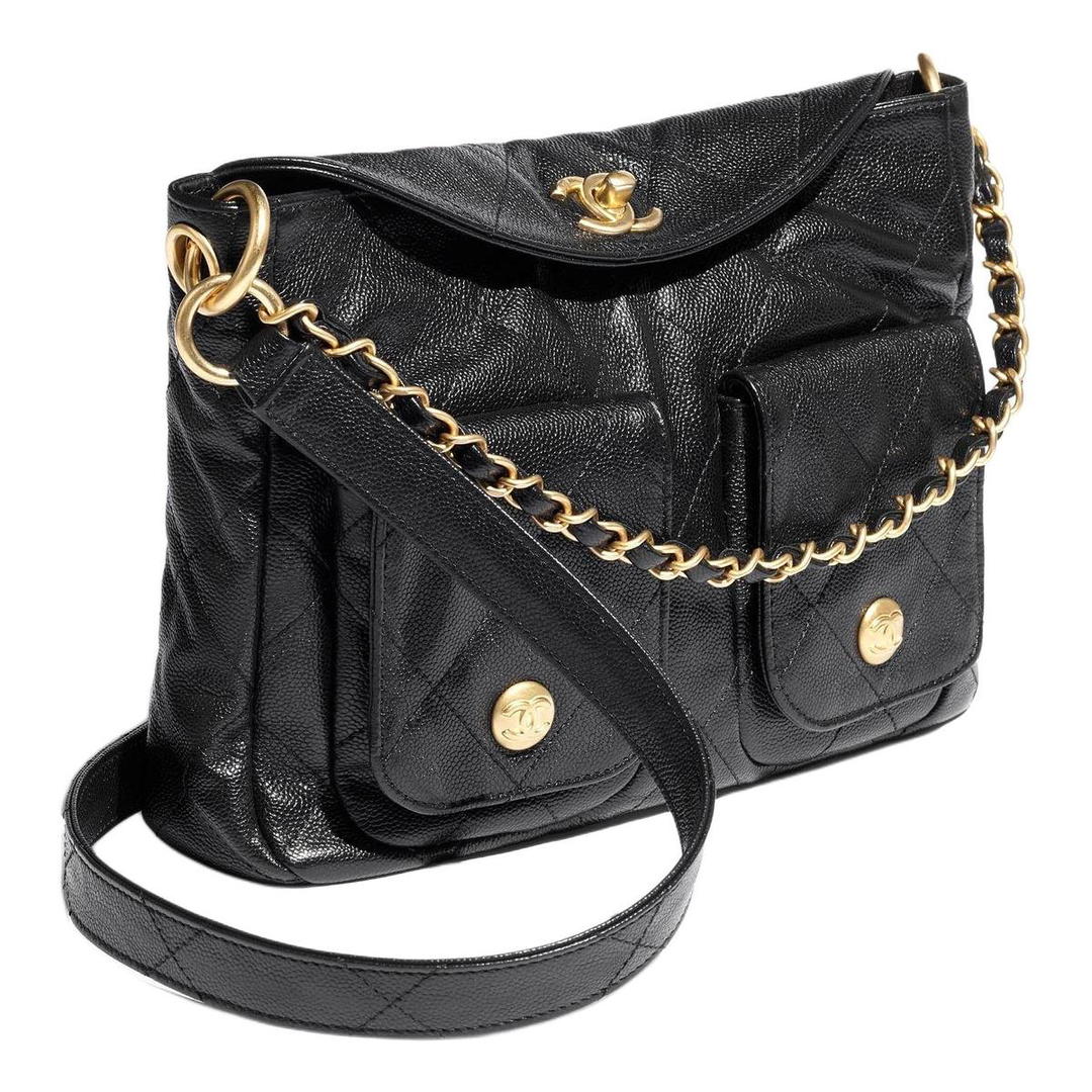 Chanel Chanel Grained Calfskin Hobo Bag, Portable Crossbody Bag, Shoulder Bag Women's Black