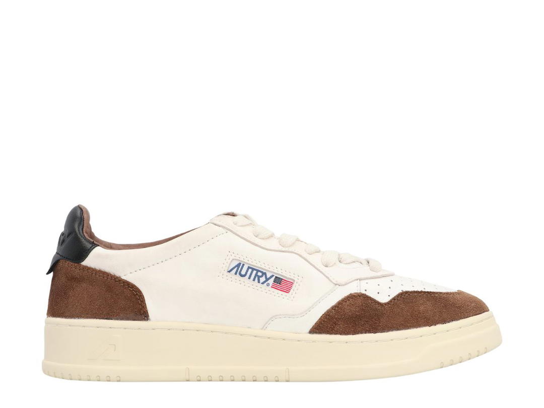 Autry Autry Medalist Low Sneaker In Suede Brown And Soft Goatskin Color White And Black