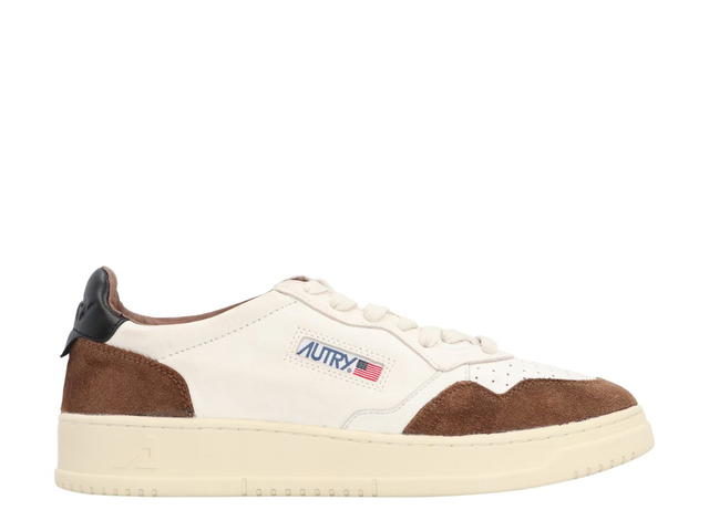 Autry Autry Medalist Low Sneaker In Suede Brown And Soft Goatskin Color White And Black - view 1
