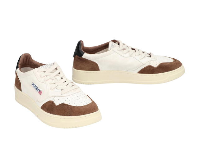 Autry Autry Medalist Low Sneaker In Suede Brown And Soft Goatskin Color White And Black - view 3