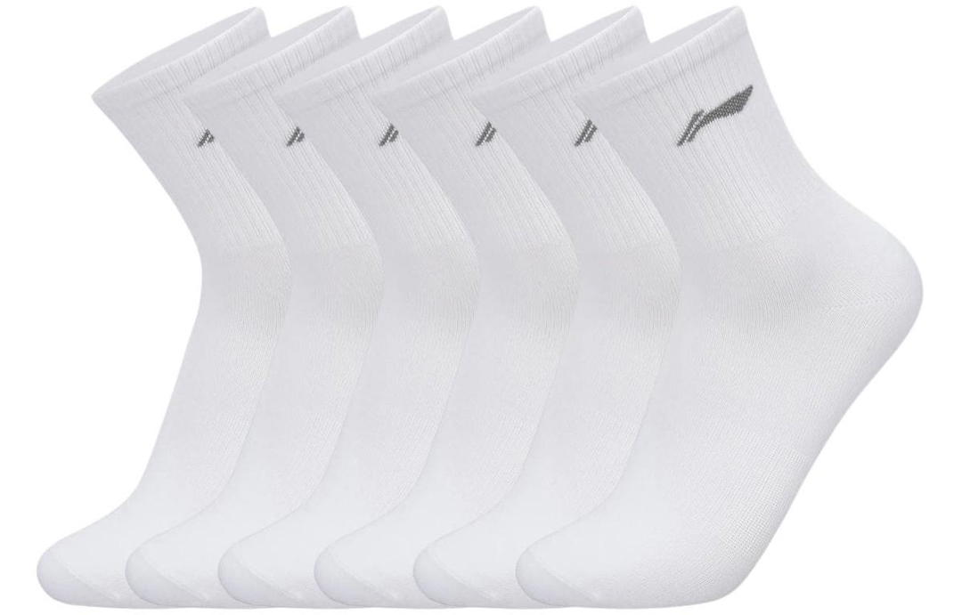 Li-Ning LiNing Fitness Series Mid Calf Socks Unisex 6 Pack White