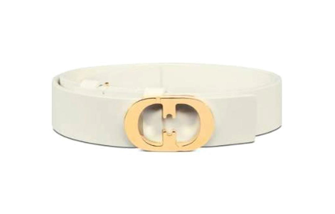 Dior Dior Logo Embossed Smooth Buckle Leather Belts Women's White