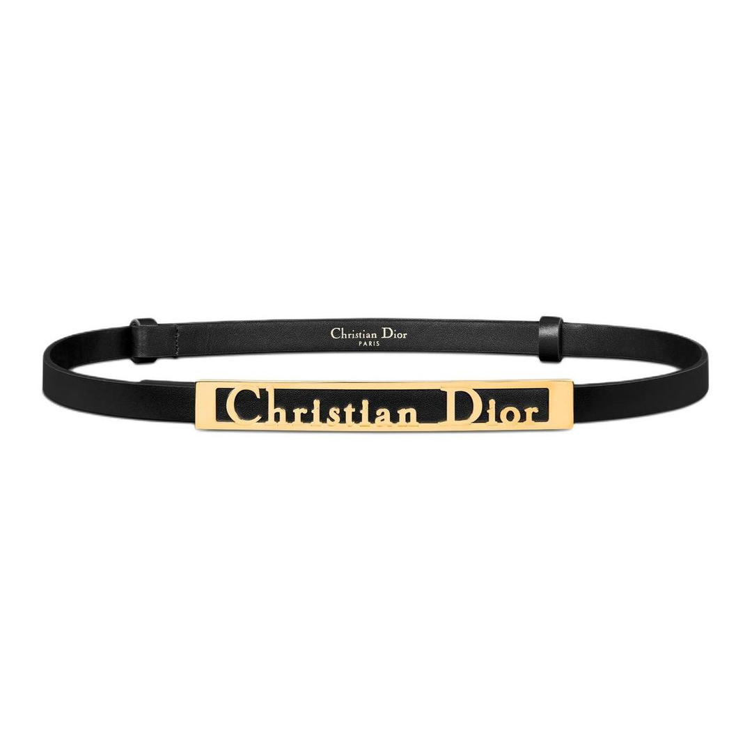 Dior Dior Calfskin Leather Belts Women's Black Width 1.2CM
