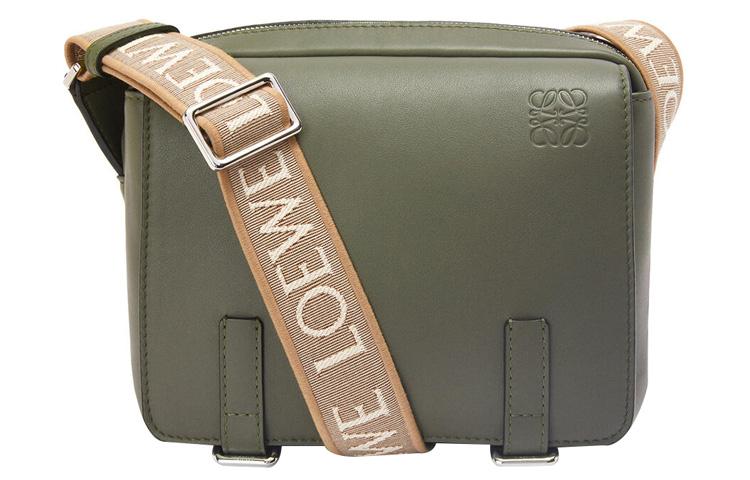 Loewe LOEWE Military Messenger Bag In Soft Grained Calfskin And Jacquard Xs Khaki Green