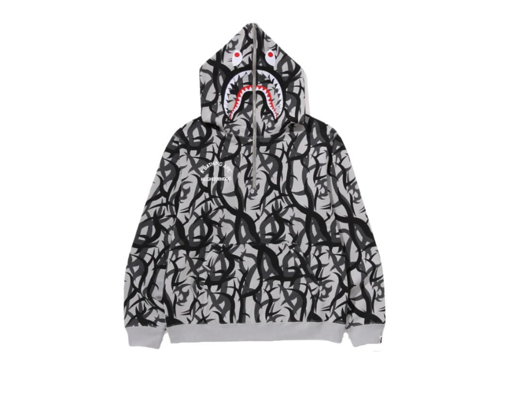 Bape Bape x Nbhd Trial Camo Two Face Half Zip Pullover Hoodie Grey