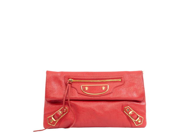 Balenciaga Balenciaga Motocross Classic Envelope Lambskin Red Clutch In Red Lambskin With Gold-Tone Hardware - view 1