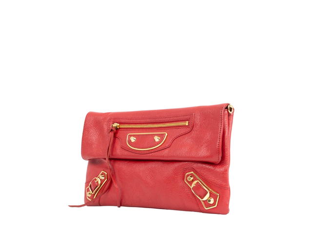 Balenciaga Balenciaga Motocross Classic Envelope Lambskin Red Clutch In Red Lambskin With Gold-Tone Hardware - view 2