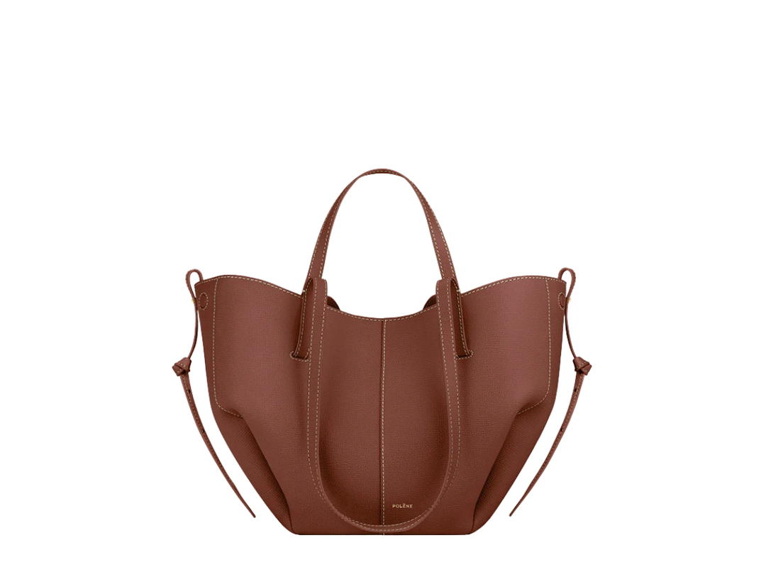 Polene Cyme Mini In Italian Textured Calf Leather Cognac