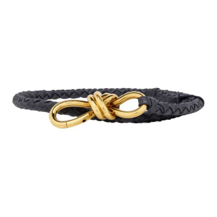 Bottega Veneta Bottega Veneta Woven Design Single Ring Buckle Leather Belts Women's Black