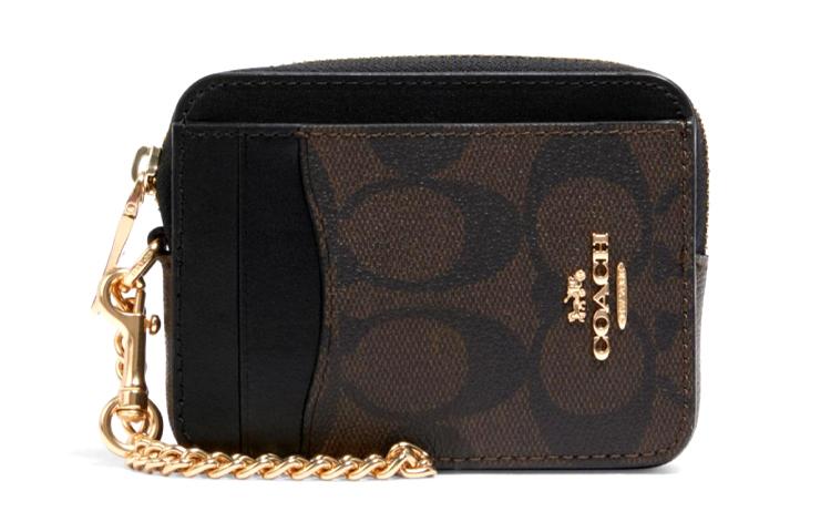 Coach Coach Card Case Canvas With Leather Card Holder Women's Black Brown Monogram