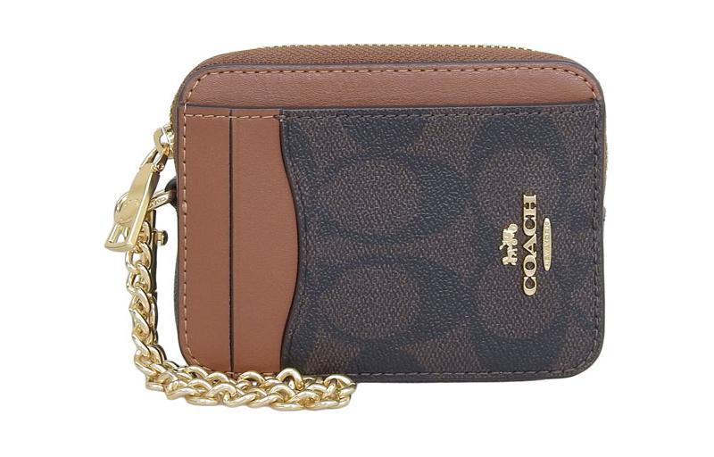 Coach Coach Card Case Coated Canvas With Leather Wallets Card Holders Mini Women's Brown