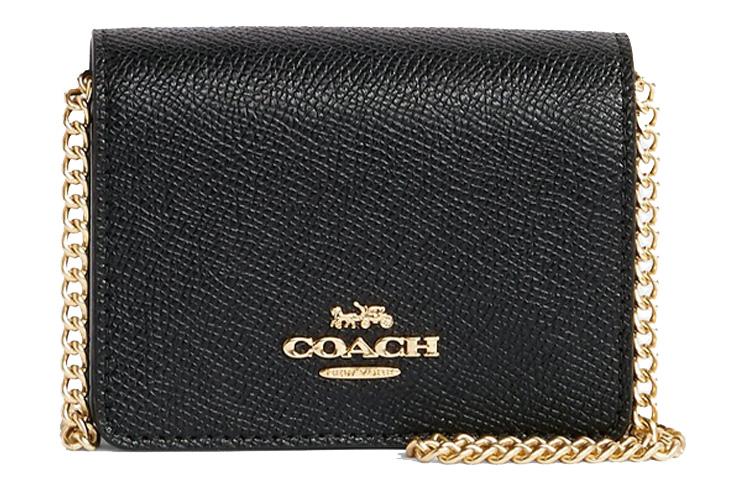 Coach Coach Women's Mini Leather Wallet Chain Crossbody Bag Black