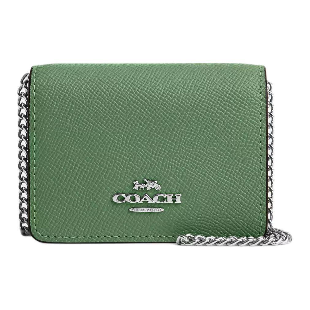 Coach Coach Chain Cross-Stitch Leather Wallets Shoulder Bag Crossbody Bag Mini Women's Silver & Light Green