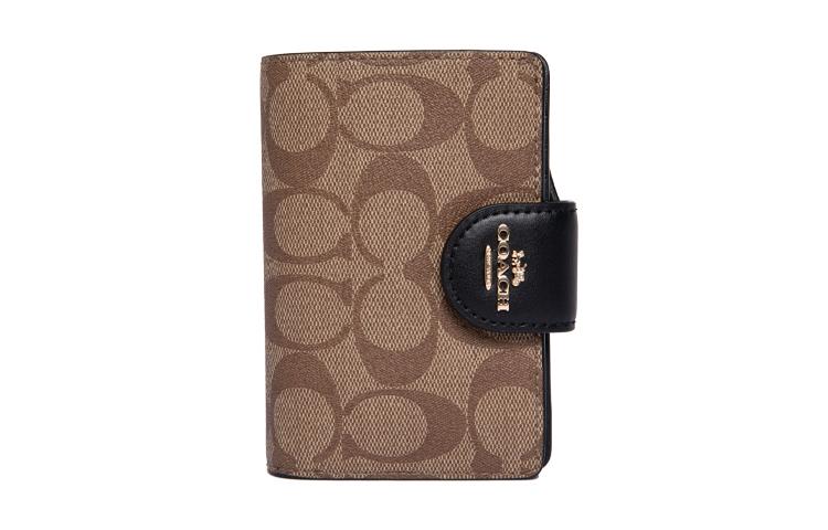 Coach Coach Corner Zip Canvas With Leather Wrist Bag Clutch Mahjong Wallet Women's Brown/Black