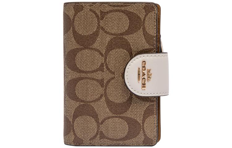Coach Coach Corner Zip Canvas With Leather Mahjong-Themed Wrist Bags And Clutches Medium Size Women's White & Khaki Monogram
