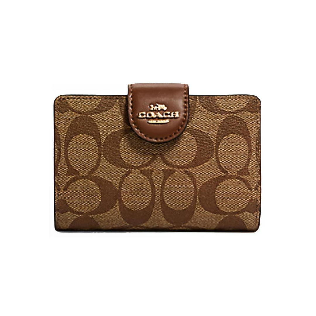 Coach Coach Corner Zip Canvas With Leather Clutches Wallets Medium Size Women's Brown