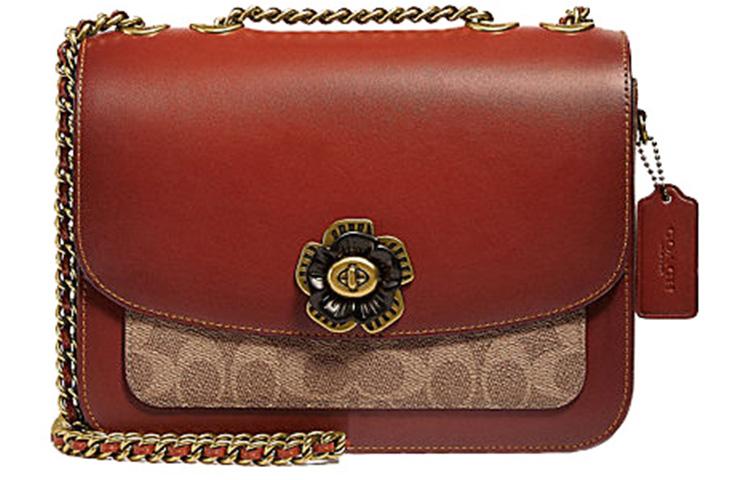 Coach Coach Madison Leather Chain Small Square Bag Crossbody Bag Shoulder Bag Women's Brown Yellow & Rusty Red