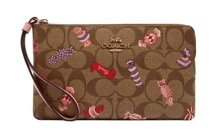 Coach Coach Corner Zip Leather PVC Clutch Small Size Women's Brown Monogram