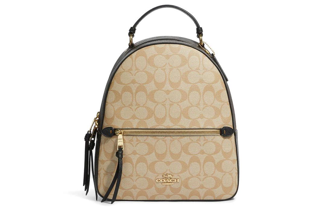 Coach Coach Jordyn Signature Coated Canvas With Twill Leather Backpack Large Size Women's Light Khaki & Brown