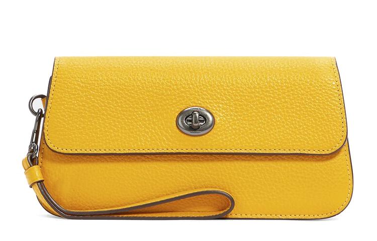 Coach Coach Originals Leather Wrist Bag Clutch Small Size Women's Candy Color Bright Yellow