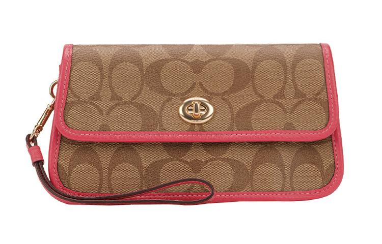 Coach Coach Originals PVC Leather Wrist Bag Clutch Small Size Women's Khaki Color Blocking
