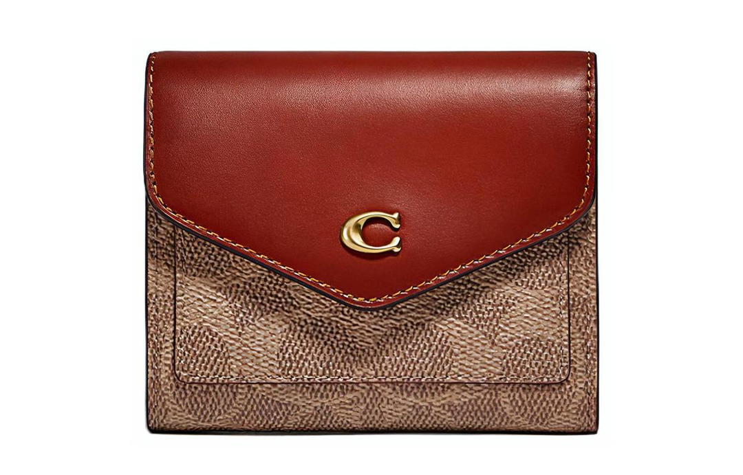 Coach Coach Wyn Artificial Leather Wallet Small Size Women's Red Brown