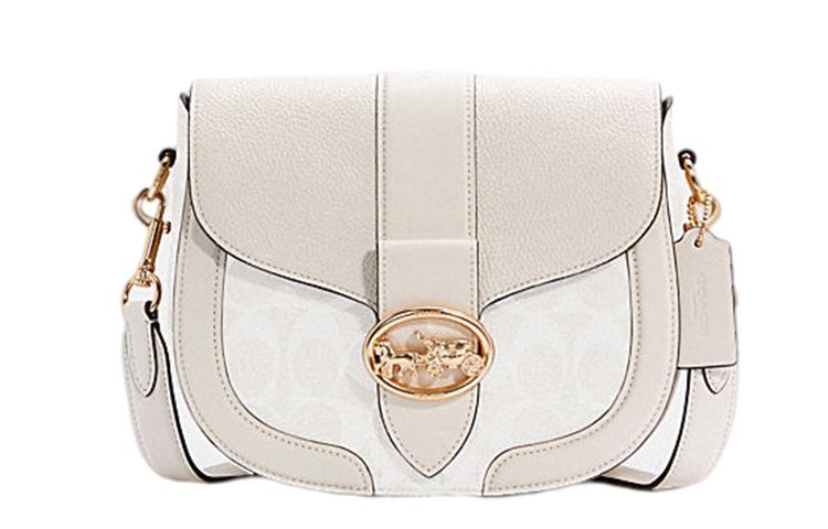 Coach Coach Georgie Canvas With Leather Bacchus Bag Shoulder Bag Saddle Bag Crossbody Bag Small Size Women's Ecru