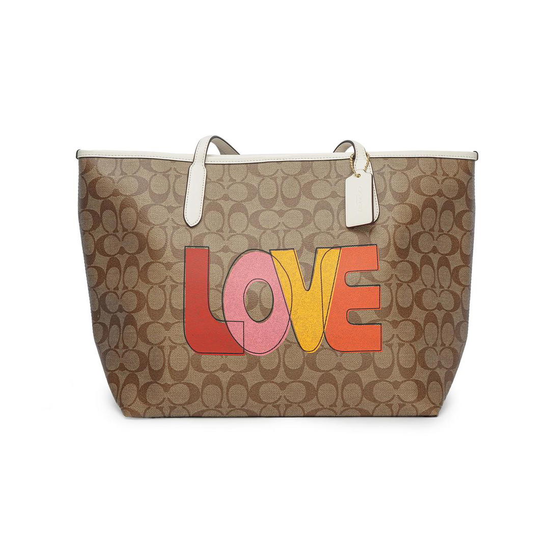 Coach Coach City Coated Canvas With Leather Tote Bag Shopping Bag Handbag Shoulder Bag Women's Brown With Monogram