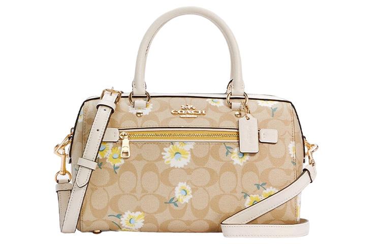Coach Coach Rowan Leather Boston Bag Handbag Shoulder Bag Crossbody Bag Large Size Women's Khaki Monogram