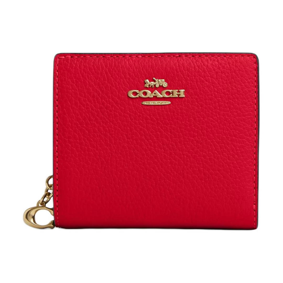 Coach Coach Snap Wallet Pebbled Leather Wallet Mini Women's Red