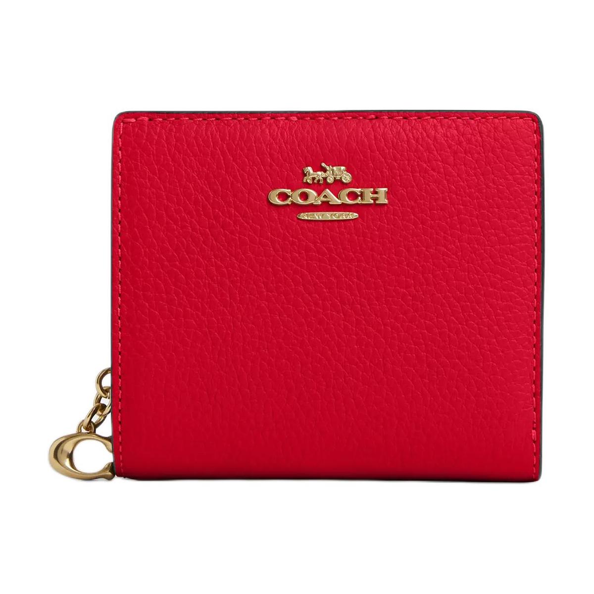 Coach Coach Snap Wallet Pebbled Leather Wallet Mini Women's Red