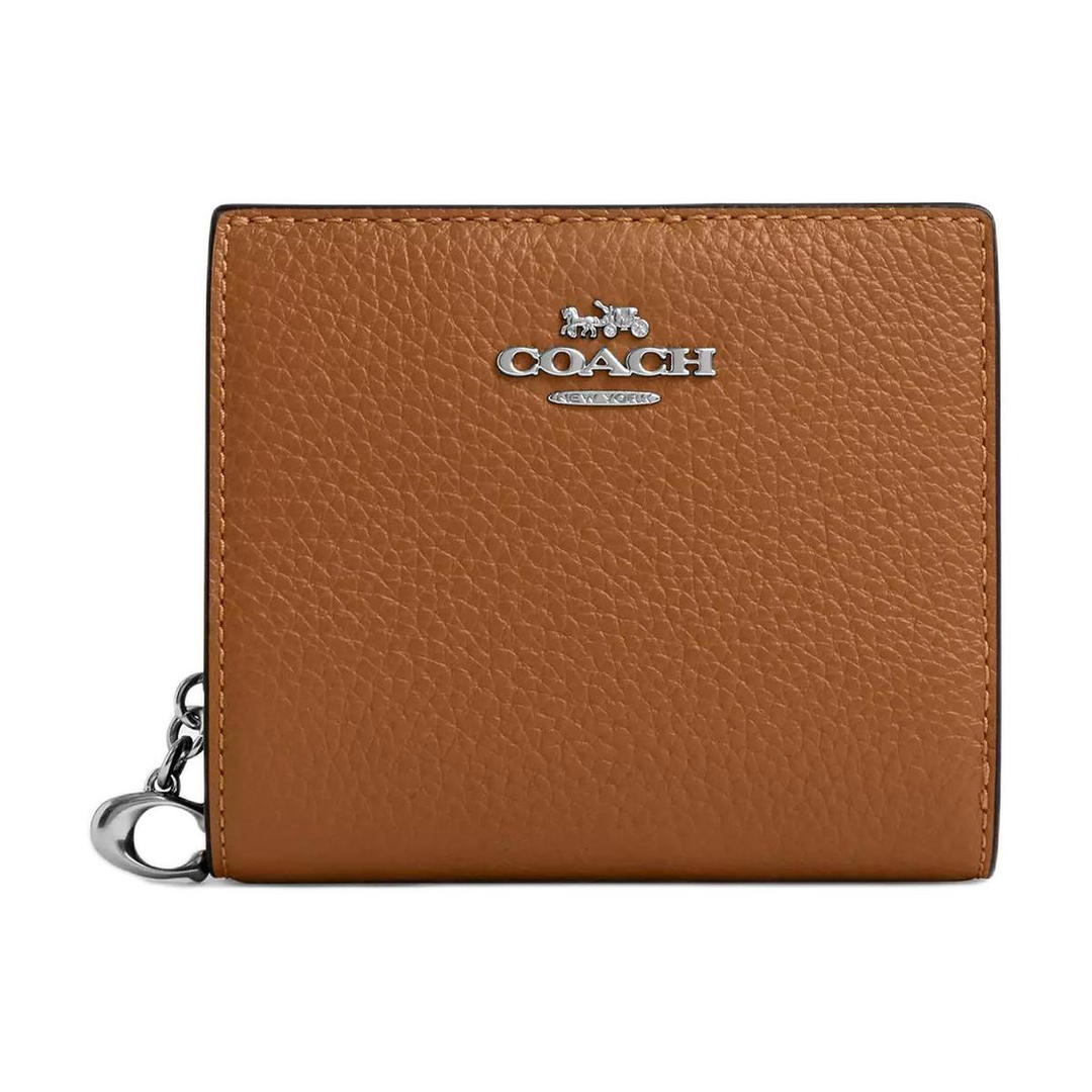 Coach Coach Snap Wallet Pebbled Leather Wallet Mini Women's Silver & Light Horse Saddle