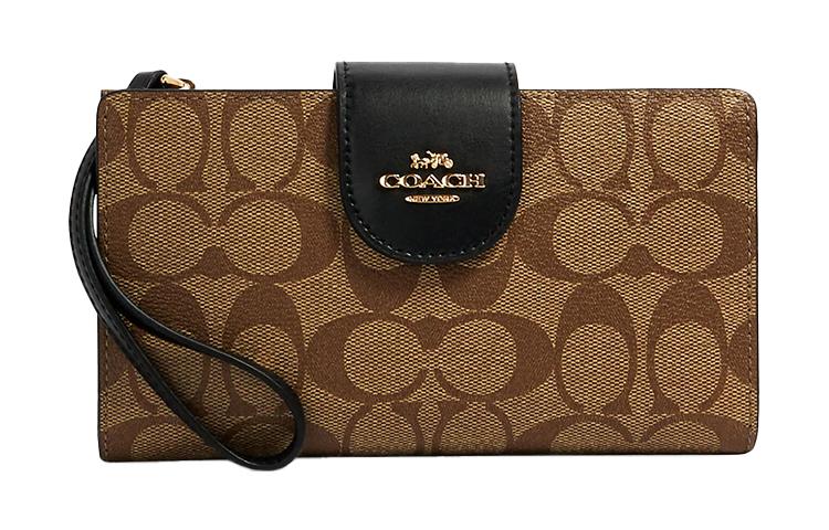 Coach Coach Tech Wallet Canvas Leather Clutches Wallets Unisex Khaki & Black