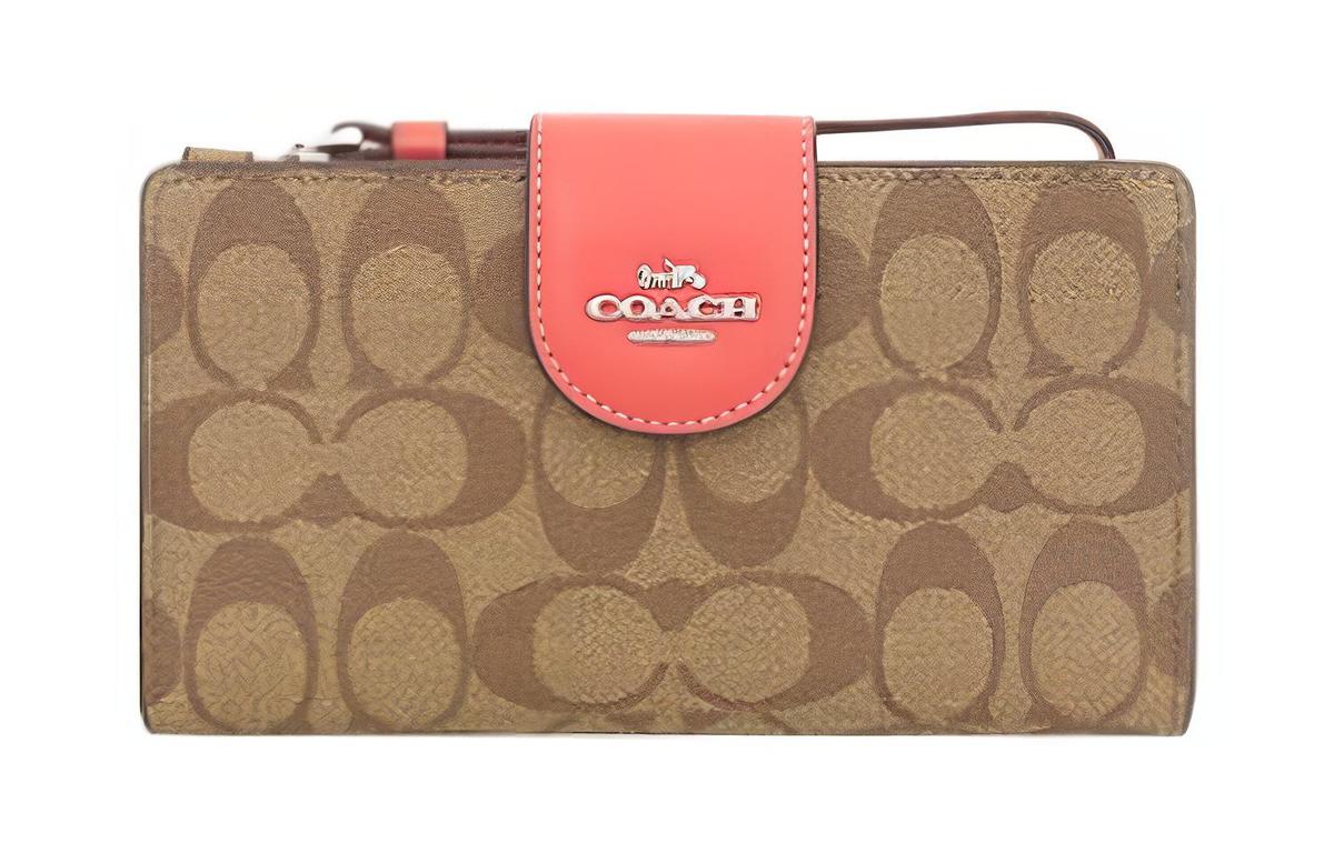 Coach Coach Tech Wallet Canvas With Leather Clutches Wallets Women's Brown & Orange