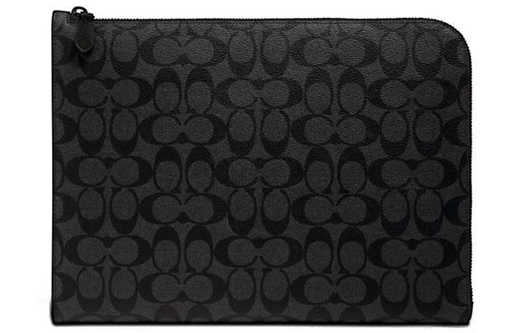 Coach Coach L-Zip Canvas With Cow Leather Laptop Bag Briefcase Zipper File Folder Clutch Men's Charcoal Black Monogram