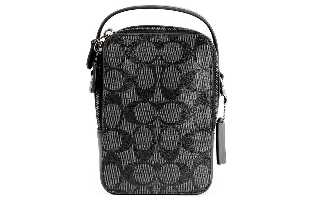 Coach Coach Crossbody Canvas With Leather Cell Phone Pouch Handbag Shoulder Bag Crossbody Bag Small Size Men's Black