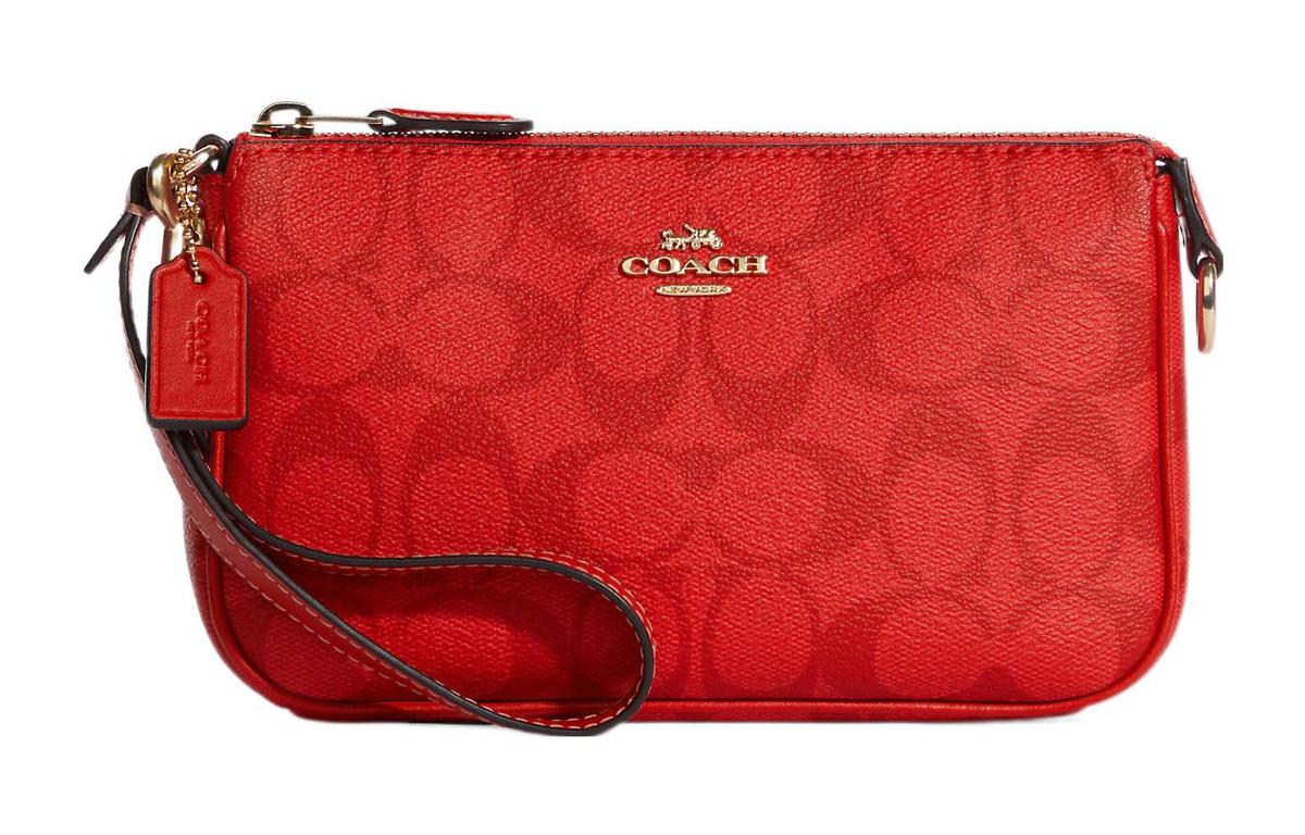 Coach Coach Nolita Canvas With Leather Mahjong Bag Shoulder Bag Wrist Bag Clutch Small Size Women's Red