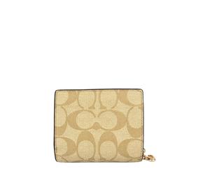 Buy Coach Snap Wallet Iconic Coated Canvas With Smooth Leather Card Holder Wallet Regular Women's Khaki & Saddle Brown at Sasom – Authentic and Ready to Ship